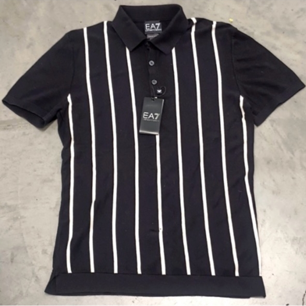 Emporio Armani Black Polo with White Stripes